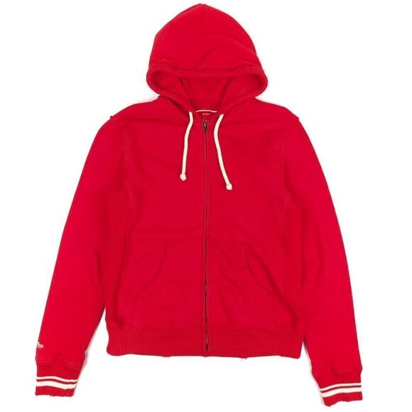 MITCHELL AND NESS Distressed Throwback Fleece Zip Hoodie Red Stripe Sporty Large - Picture 1 of 9